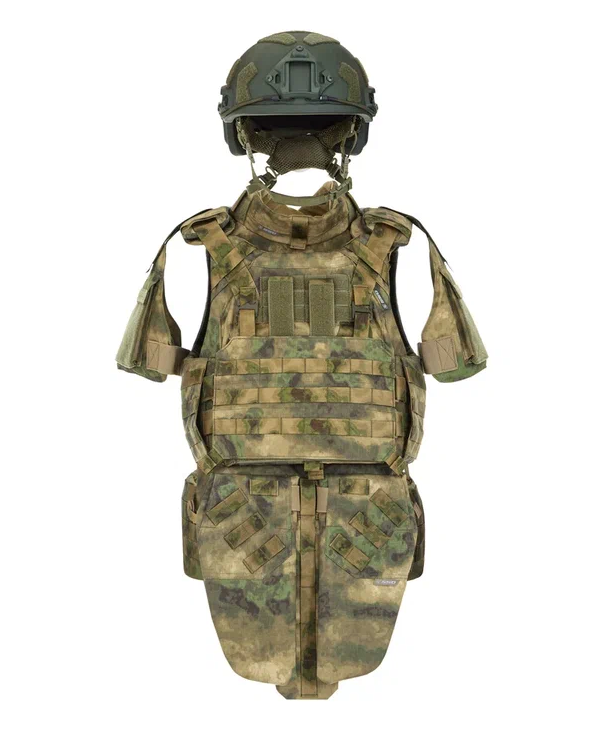 Комплект корсетный бронежилет Страйк ССО с баллистикой ПОЛНЫЙ L (54-58) A-Tacs-FG  / Керамические плиты / Шлем без ушей /