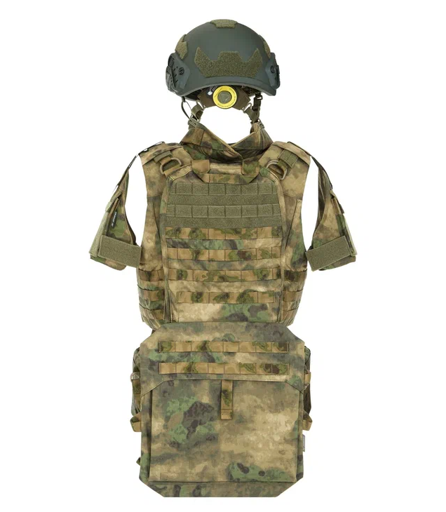Комплект корсетный бронежилет Страйк ССО с баллистикой ПОЛНЫЙ L (54-58) A-Tacs-FG  / Керамические плиты / Шлем без ушей /